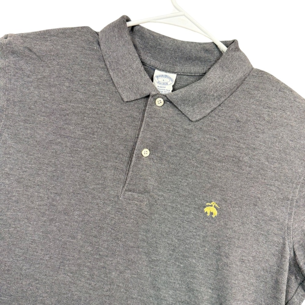 Brooks Brothers Performance Polo Men L Gray Slim Fit Supima Cotton Short Sleeve